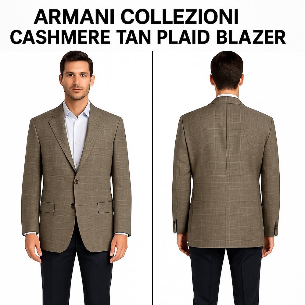 Armani Collezioni Tan Plaid Blazer Size 42R